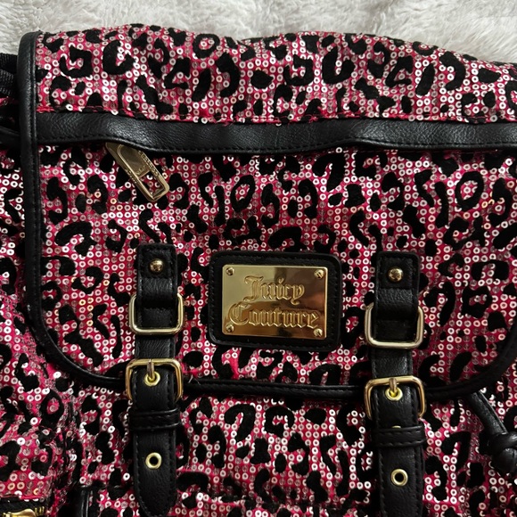 Juicy Couture Pink Leopard Sequin Backpack Y2K McBling Rare - Picture 4 of 12